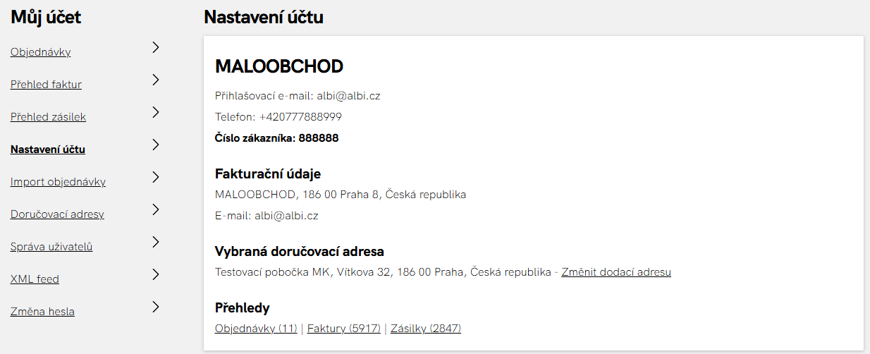 Nastavení účtu: menu Můj účet a údaje účtu jen ke čtení